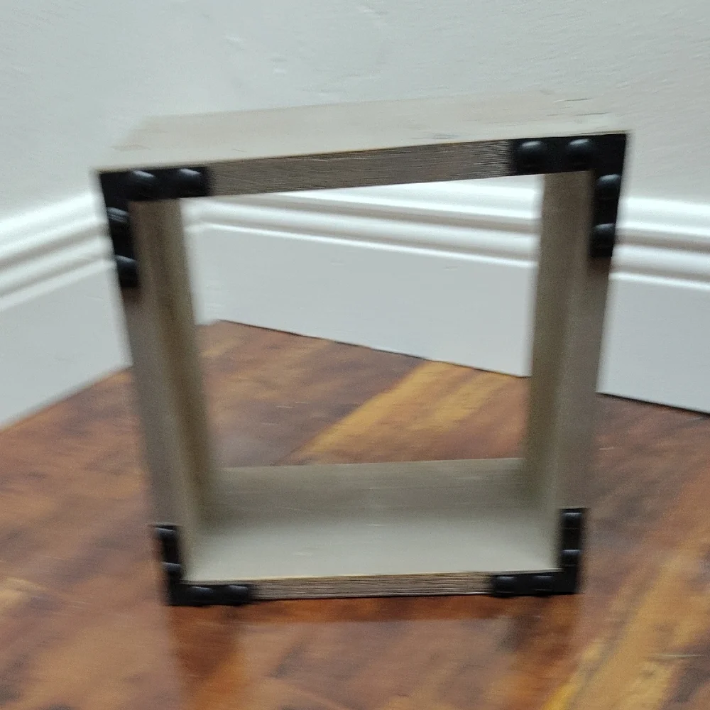 Square Wooden Wall Shelf with Metal Accents